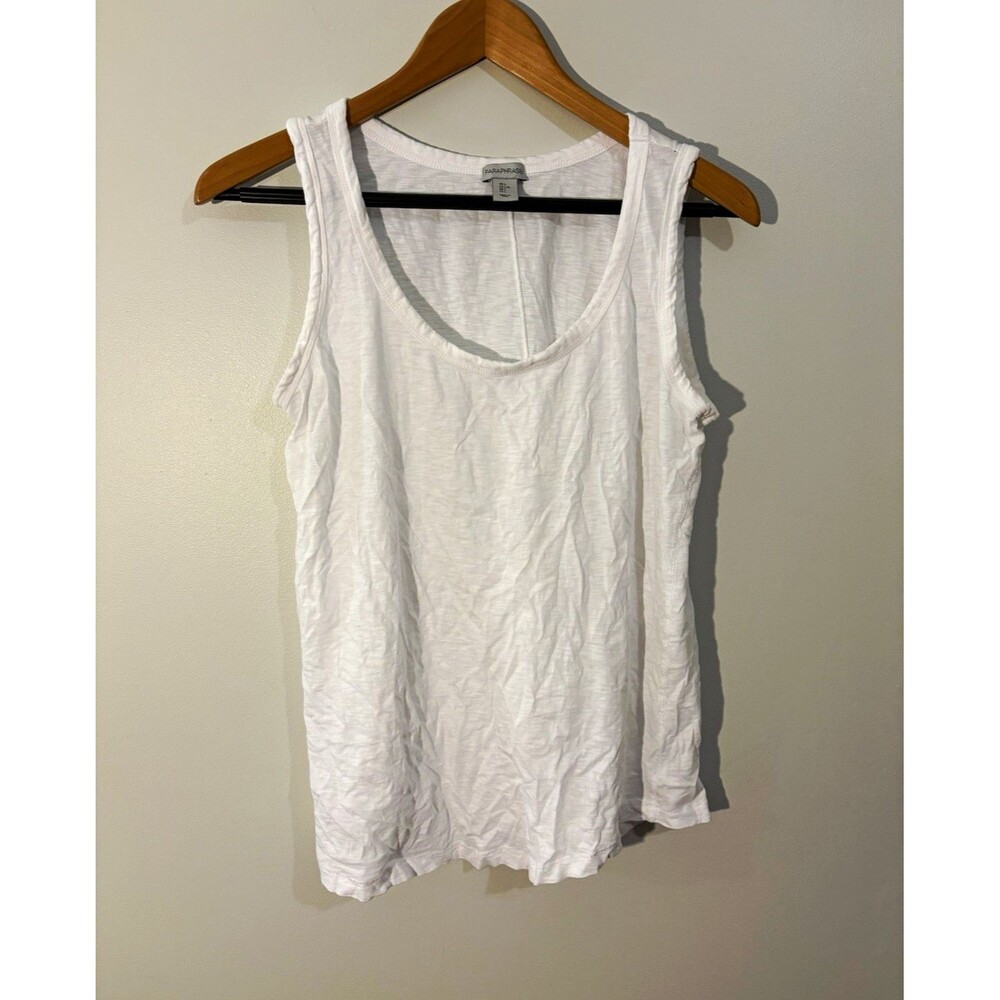 PARAPHRASE Women’s White 100% Pima Cotton Knit Scoop Neck Tank Top Large